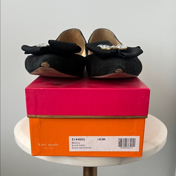 Kate Spade New York Black Suede Grosgrain Becca Flats Shoe Size 10 - Picture 2 of 8